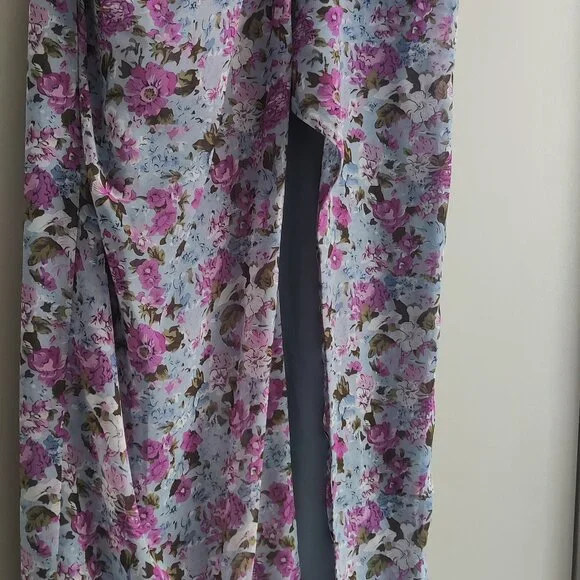 Floral Long Gown with High Slit Asymmetrical - Picture 2 of 4